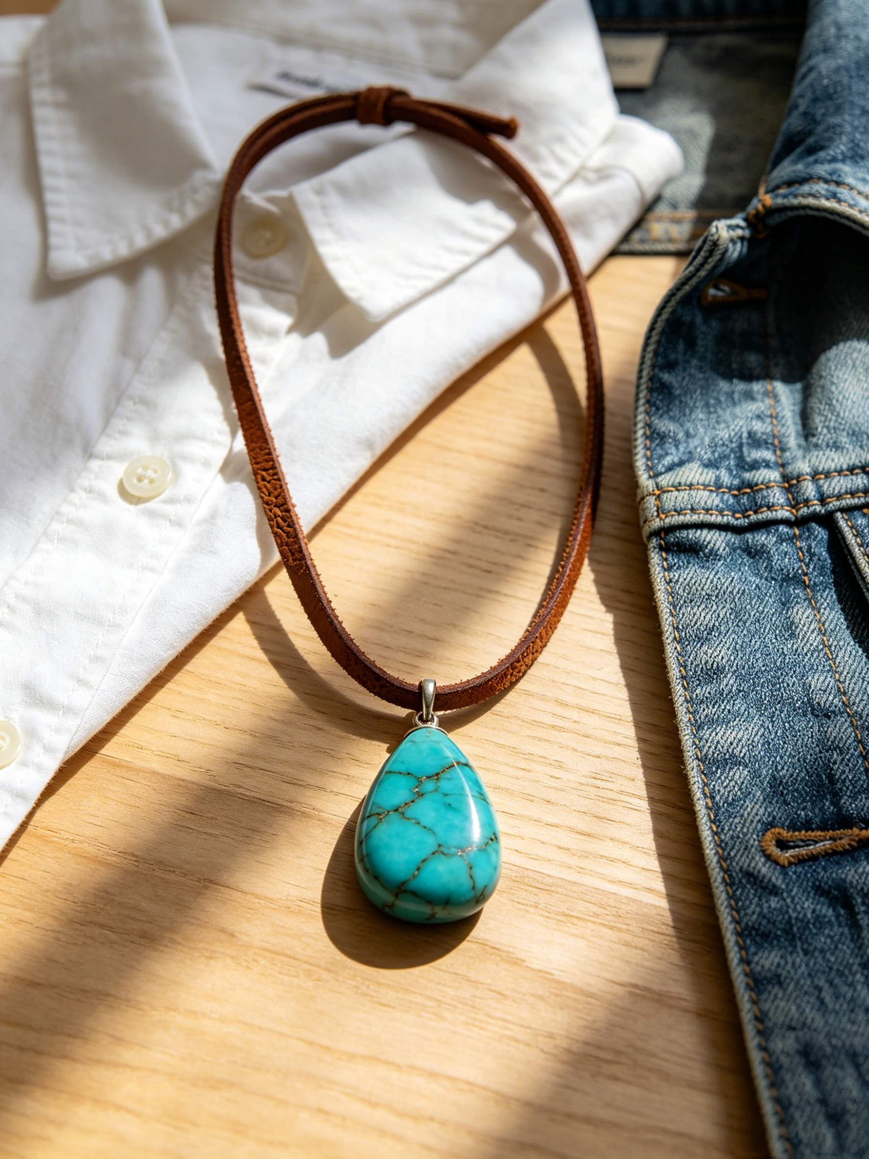 Turquoise Pendant Leather Necklace
