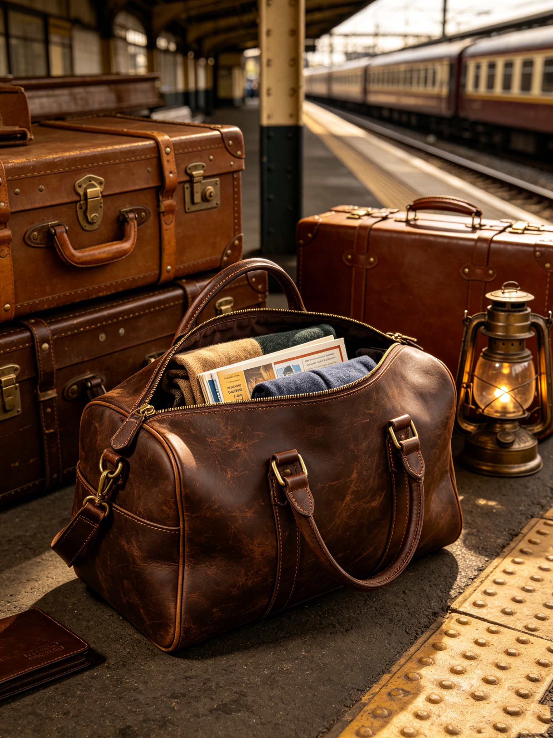 Men's  Retro Leather Large Capacity Luggage Bag