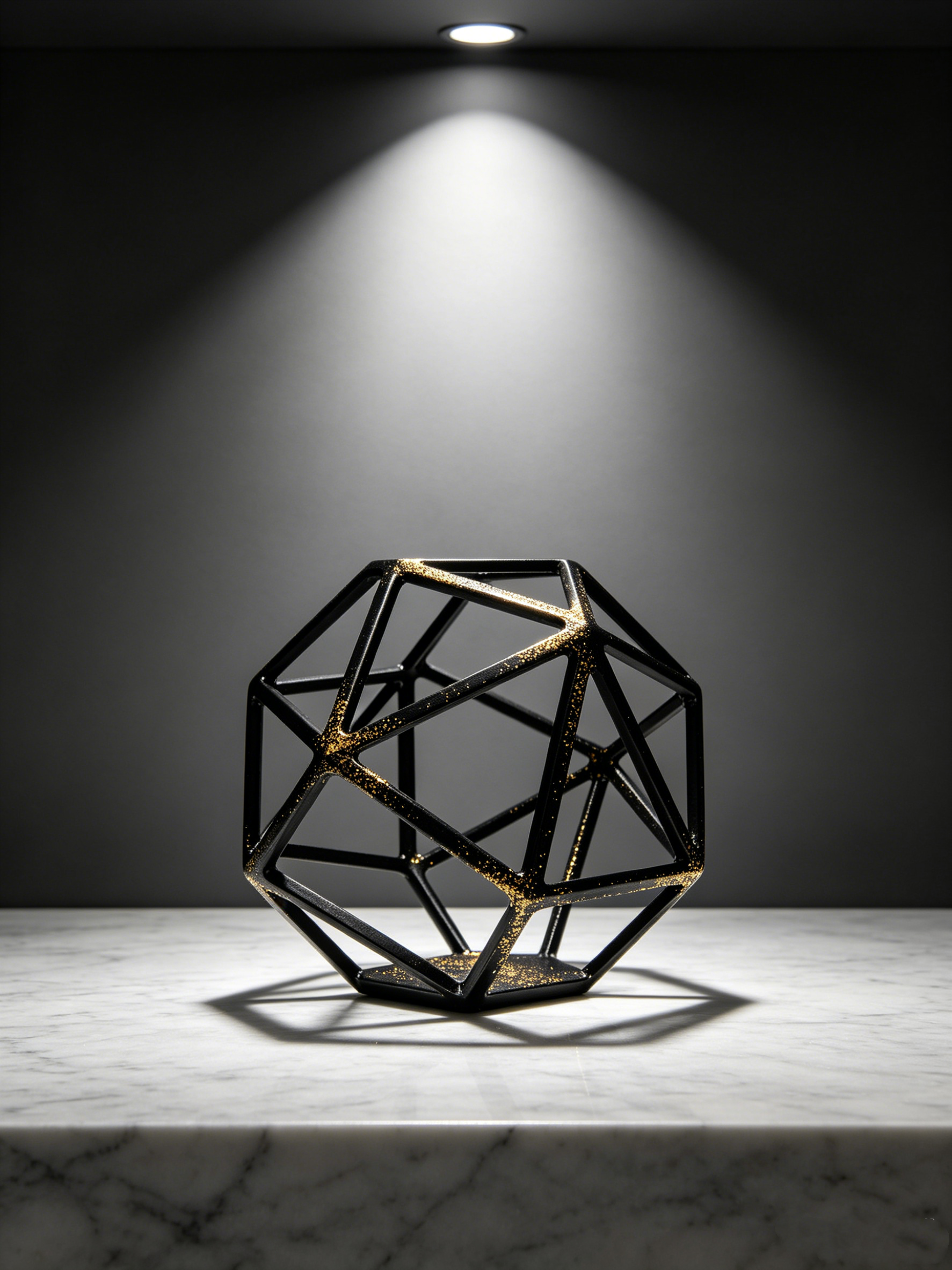 Metal Geometric Decorative Sculpture with Gold Accents - Black
